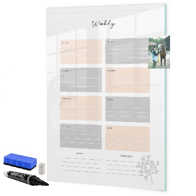 Tableau magnétique effaçable Agenda hebdomadaire avec espace pour photos