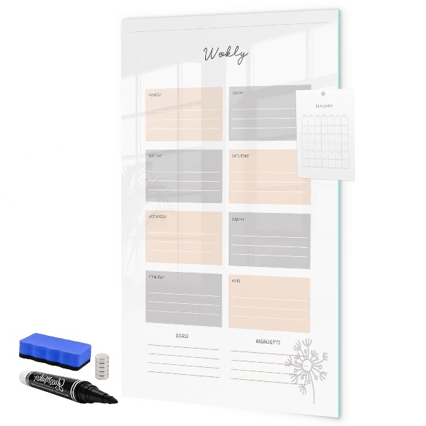 Tableau magnétique effaçable Agenda hebdomadaire avec espace pour photos