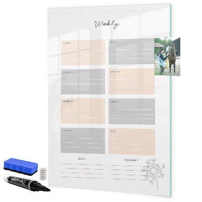 Tableau magnétique effaçable Agenda hebdomadaire avec espace pour photos