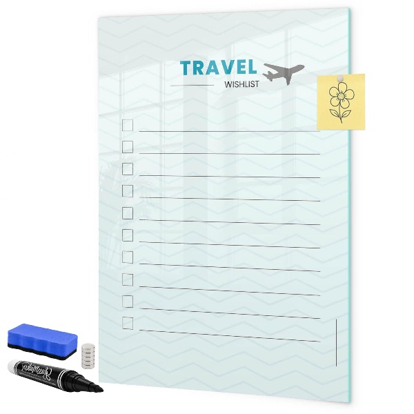 Tableau effaçable magnétique Liste de voyages de rêve avec inspiration