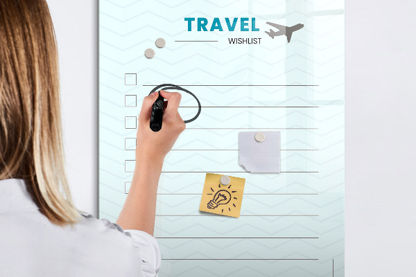 Tableau effaçable magnétique Liste de voyages de rêve avec inspiration