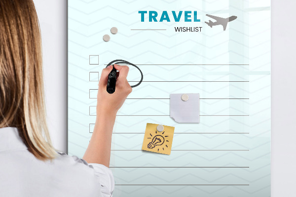 Tableau effaçable magnétique Liste de voyages de rêve avec inspiration