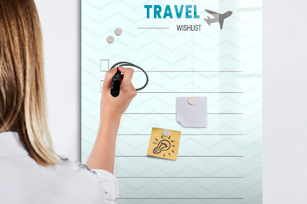 Tableau effaçable magnétique Liste de voyages de rêve avec inspiration
