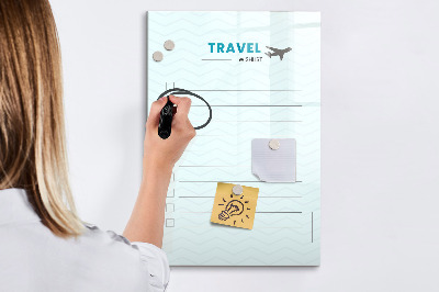 Tableau effaçable magnétique Liste de voyages de rêve avec inspiration