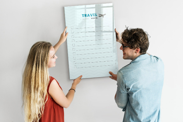 Tableau effaçable magnétique Liste de voyages de rêve avec inspiration