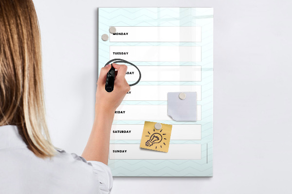 Tableau magnétique effaçable Agenda hebdomadaire avec espace pour photos