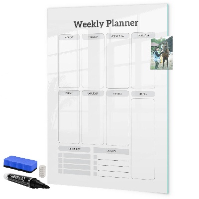 Tableau magnétique effaçable Agenda hebdomadaire avec espace pour photos