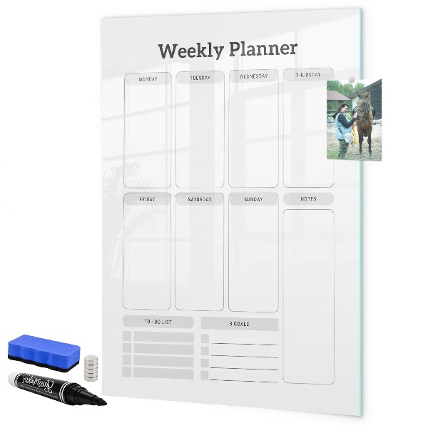 Tableau magnétique effaçable Agenda hebdomadaire avec espace pour photos