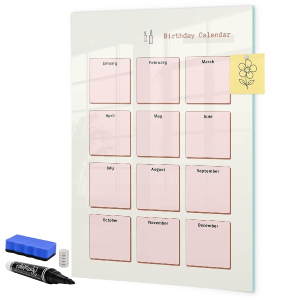 Tableau effaçable magnétique Calendrier d'anniversaires avec espace pour photos