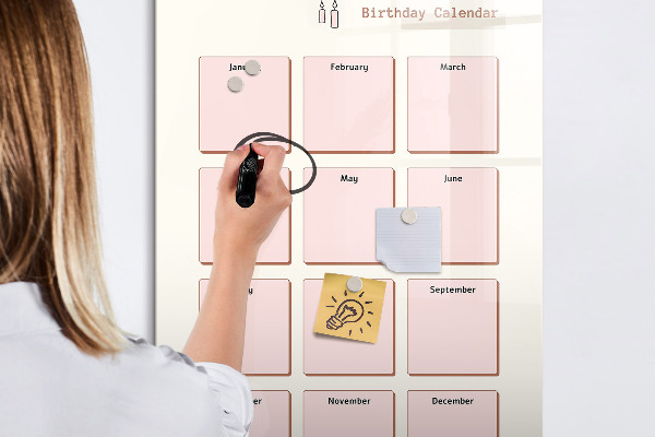 Tableau effaçable magnétique Calendrier d'anniversaires avec espace pour photos