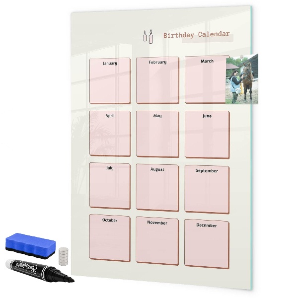 Tableau effaçable magnétique Calendrier d'anniversaires avec espace pour photos