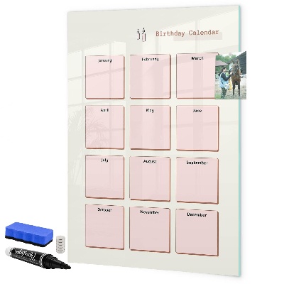 Tableau effaçable magnétique Calendrier d'anniversaires avec espace pour photos