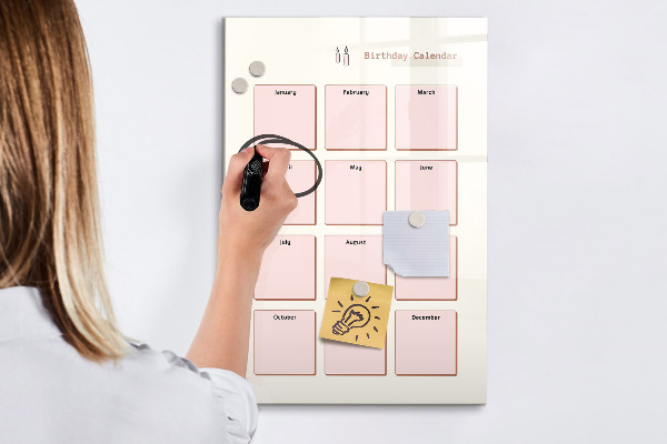 Tableau effaçable magnétique Calendrier d'anniversaires avec espace pour photos