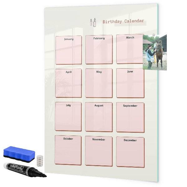 Tableau effaçable magnétique Calendrier d'anniversaires avec espace pour photos