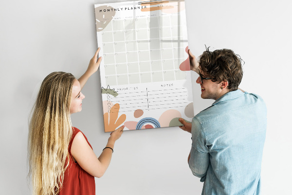 Tableau effaçable magnétique Agenda mensuel avec espace pour photos
