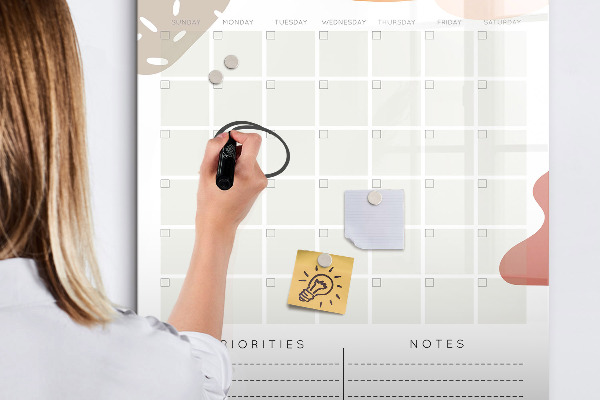 Tableau effaçable magnétique Agenda mensuel avec espace pour photos