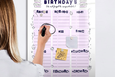 Tableau magnétique effaçable Calendrier d'anniversaires avec espace pour photos