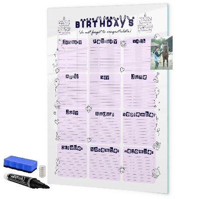 Tableau magnétique effaçable Calendrier d'anniversaires avec espace pour photos