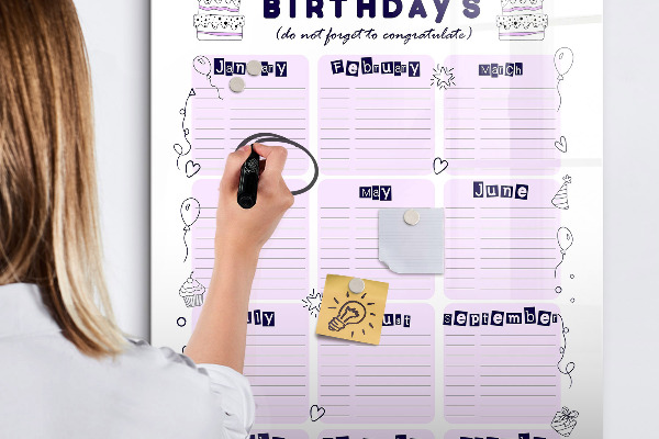 Tableau magnétique effaçable Calendrier d'anniversaires avec espace pour photos