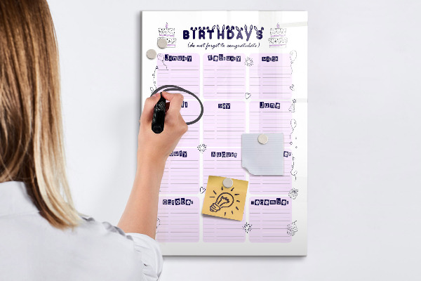 Tableau magnétique effaçable Calendrier d'anniversaires avec espace pour photos
