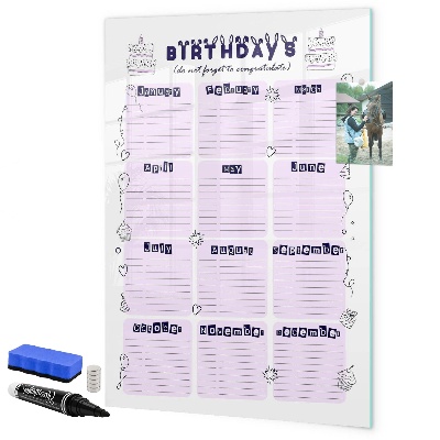 Tableau magnétique effaçable Calendrier d'anniversaires avec espace pour photos