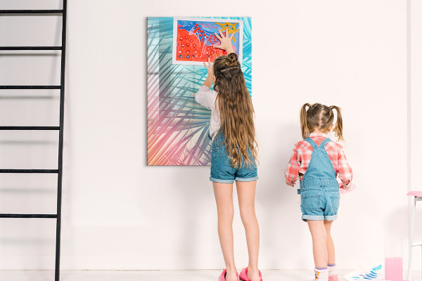 Tableau magnétique effaçable Fond avec des palmiers et des photos à épingler