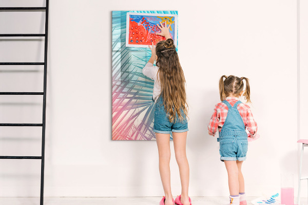 Tableau magnétique effaçable Fond avec des palmiers et des photos à épingler