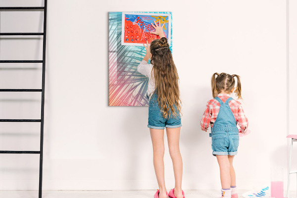Tableau magnétique effaçable Fond avec des palmiers et des photos à épingler