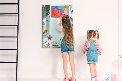 Tableau effaçable magnétique Souvenirs d'été dans un style tropical