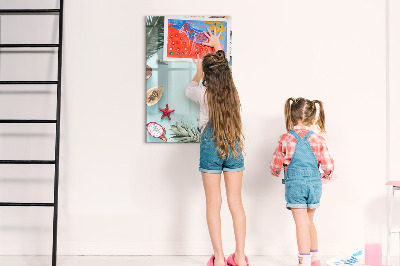 Tableau effaçable magnétique Souvenirs d'été dans un style tropical