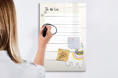 Tableau magnétique effaçable Une liste de choses à faire avec un thème mignon