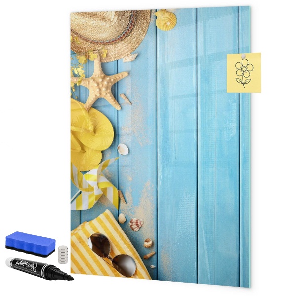 Tableau magnétique effaçable Souvenirs d'été sur fond bleu
