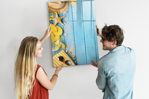 Tableau magnétique effaçable Souvenirs d'été sur fond bleu
