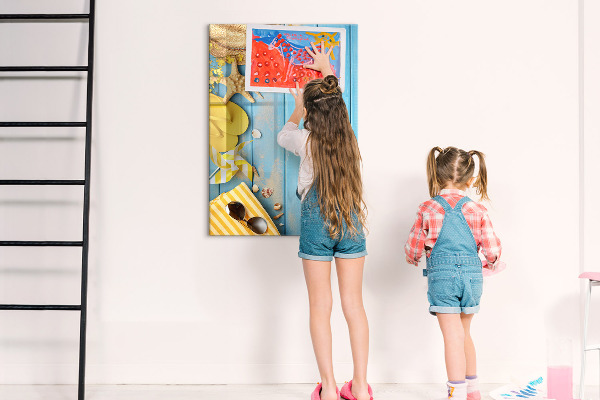 Tableau magnétique effaçable Souvenirs d'été sur fond bleu