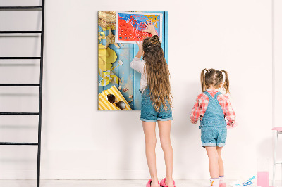 Tableau magnétique effaçable Souvenirs d'été sur fond bleu