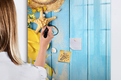 Tableau magnétique effaçable Souvenirs d'été sur fond bleu