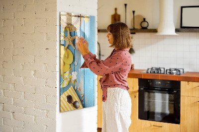 Tableau magnétique effaçable Souvenirs d'été sur fond bleu