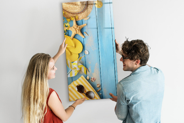 Tableau magnétique effaçable Souvenirs d'été sur fond bleu
