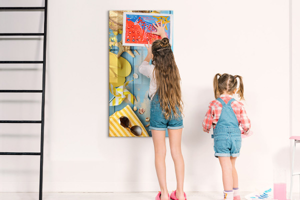 Tableau magnétique effaçable Souvenirs d'été sur fond bleu