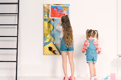 Tableau magnétique effaçable Souvenirs d'été sur fond bleu