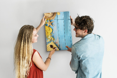 Tableau magnétique effaçable Souvenirs d'été sur fond bleu