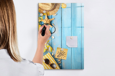 Tableau magnétique effaçable Souvenirs d'été sur fond bleu