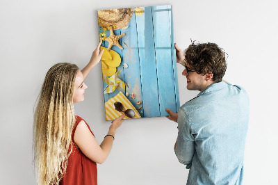 Tableau magnétique effaçable Souvenirs d'été sur fond bleu