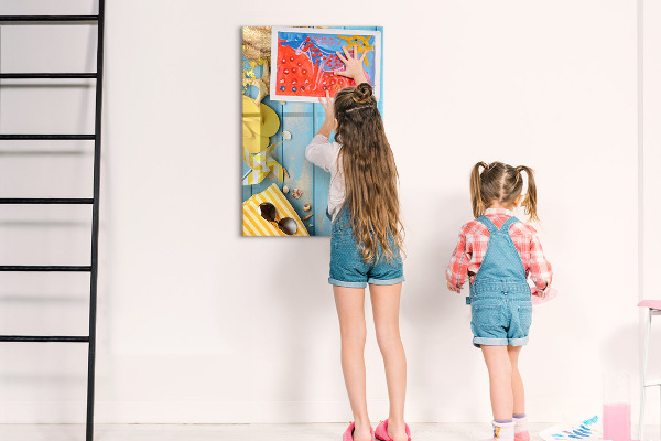 Tableau magnétique effaçable Souvenirs d'été sur fond bleu