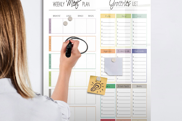 Tableau effaçable magnétique Plan de repas et de courses hebdomadaire