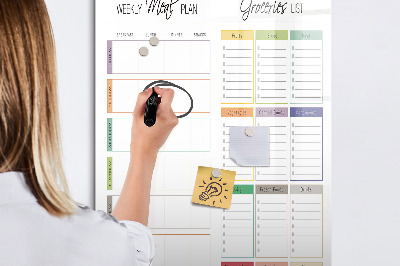 Tableau effaçable magnétique Plan de repas et de courses hebdomadaire
