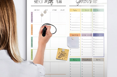Tableau effaçable magnétique Plan de repas et de courses hebdomadaire