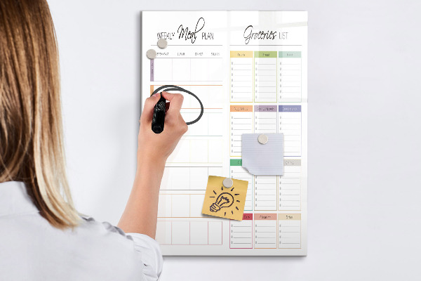 Tableau effaçable magnétique Plan de repas et de courses hebdomadaire