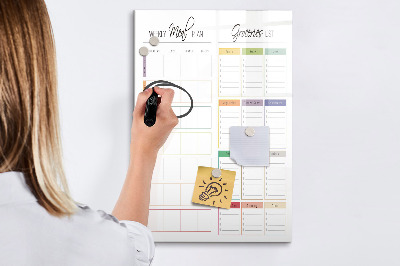 Tableau effaçable magnétique Plan de repas et de courses hebdomadaire