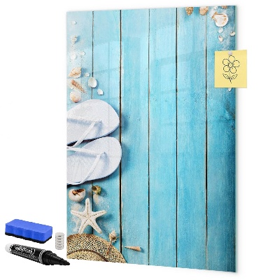 Tableau magnétique effaçable Souvenirs d'été sur fond bleu